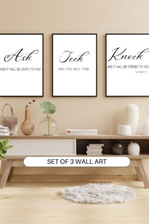 “Ask, Seek, Knock” Matthew 7:7 – Set of 3 Wall Art