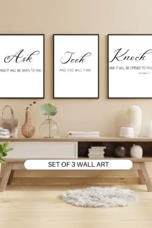 “Ask, Seek, Knock” Matthew 7:7 – Set of 3 Wall Art
