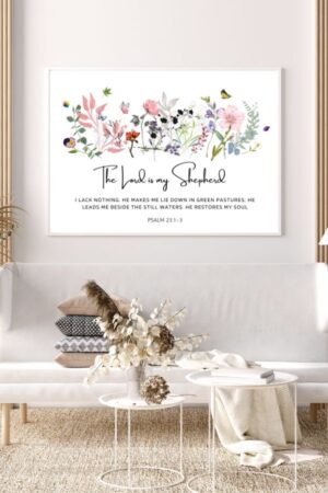 “The Lord Is My Shepherd” Psalm 23:1-3 Christian Wall Art