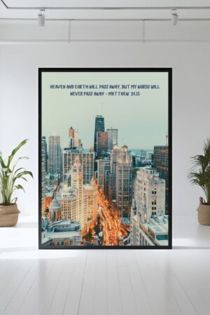 Modern Skyline Christian Wall Art Matthew 24:35 - Digital Download